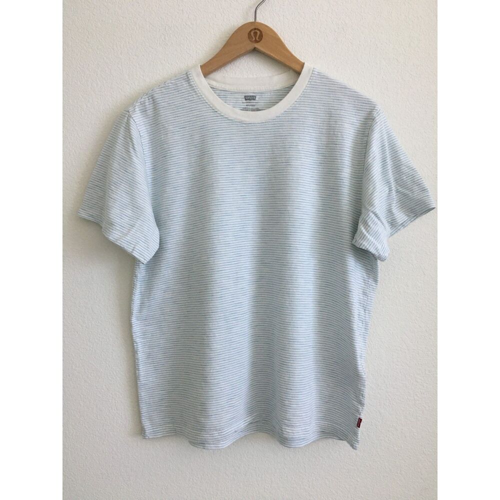 Levi’s Relaxed Striped T Shirt Women S Light Blue White 100% Cotton Tee